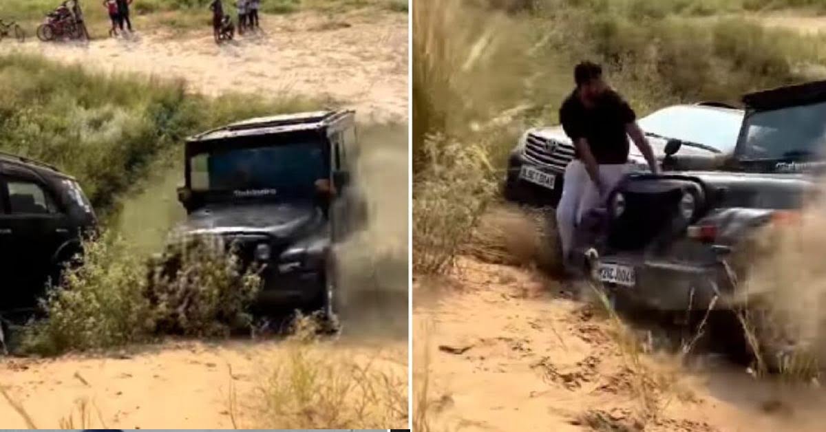 mahindra thar hits toyota fortuner driver off roading