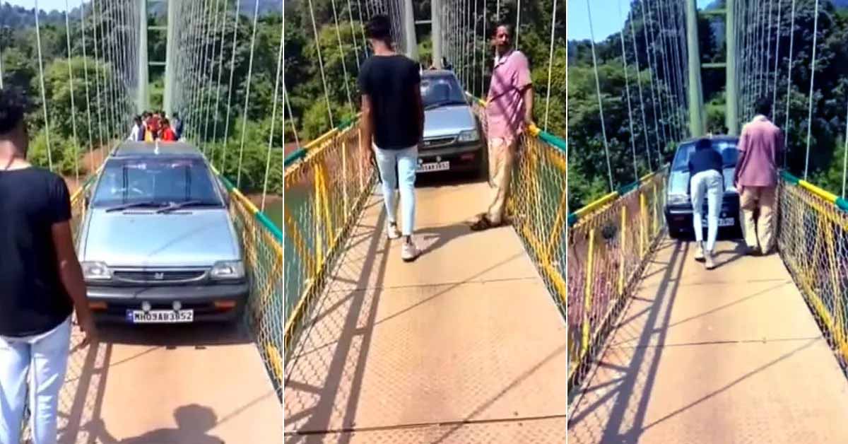Maruti 800 Trying To Cross A Hanging Bridge