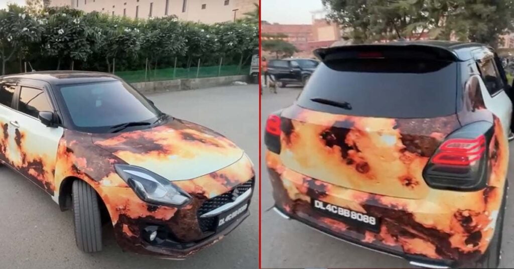 Maruti Swift with unique rust wrap