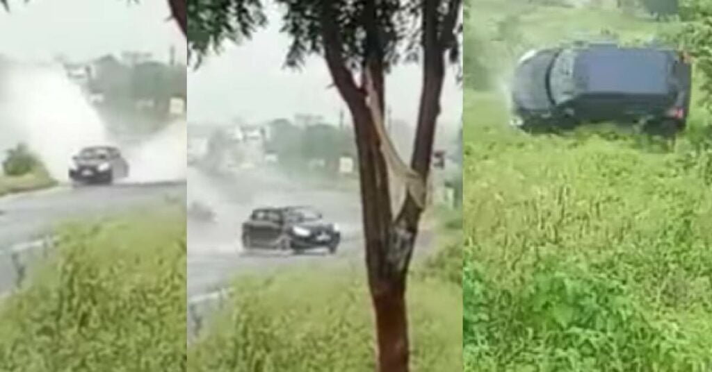 Maruti Swift Crashes on a Waterlogged Road