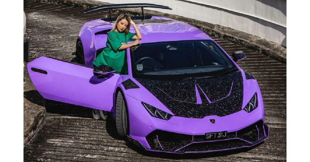 Naomi Neo with her Purple Lamborghini Huracan