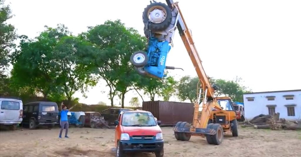 YouTuber Drops Tractor on Maruti WagonR