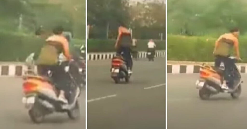 Woman Performs Stunts on her Scooty on a Highway in Lucknow