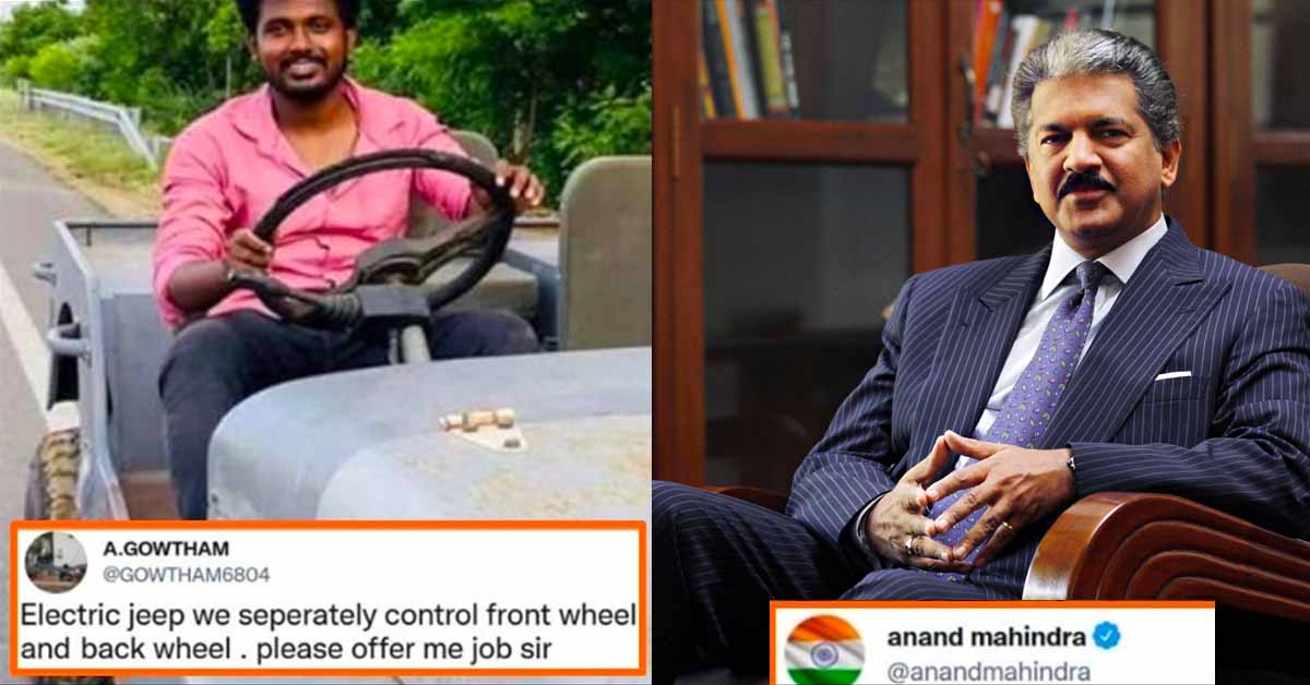 anand mahindra hires man home-made electric jeep