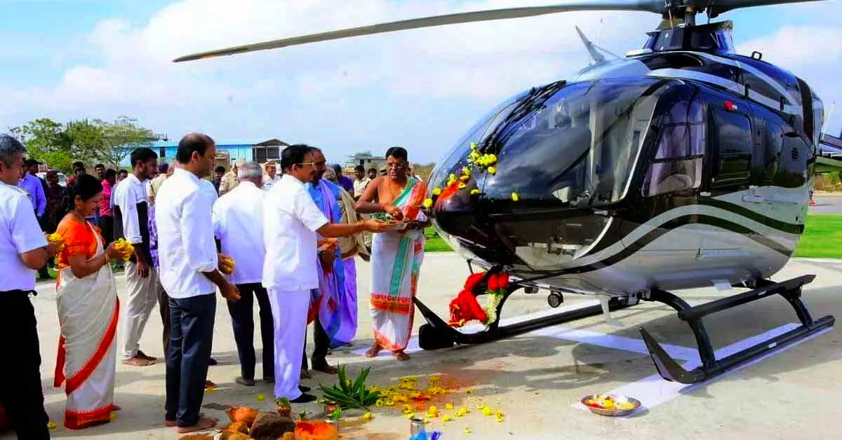 Boinapally Srinivasa Rao Performing Vaahan Puja for his Airbus Helicopter-temple-featured.jpg