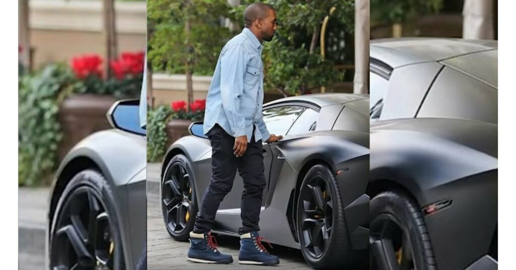 Kanye West with his Lamborghini Aventador