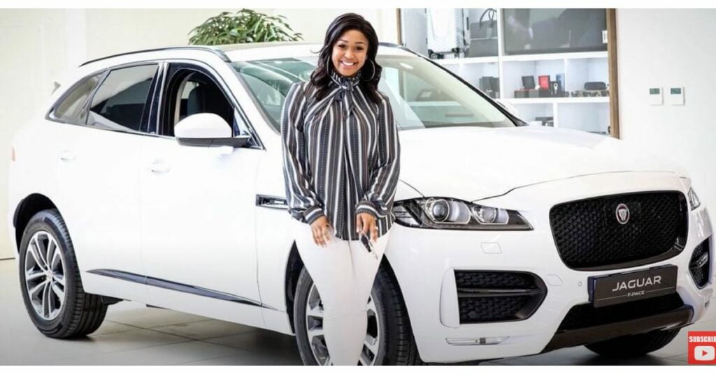 Minnie Dlamini with her Jaguar F-Pace