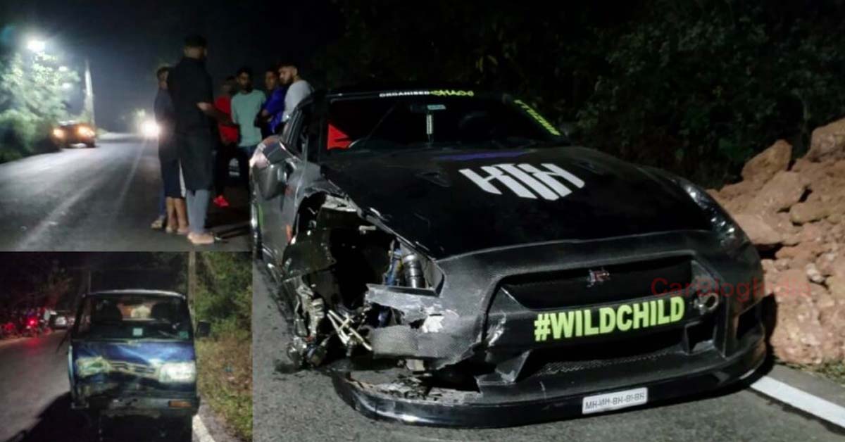 nissan gt-r accident goa maruti omni