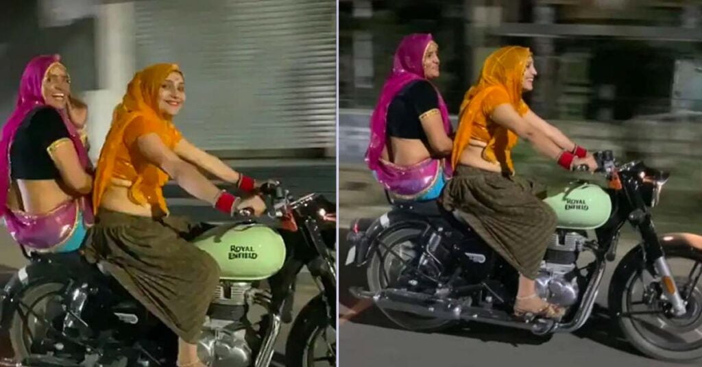 Saree woman riding Royal Enfield