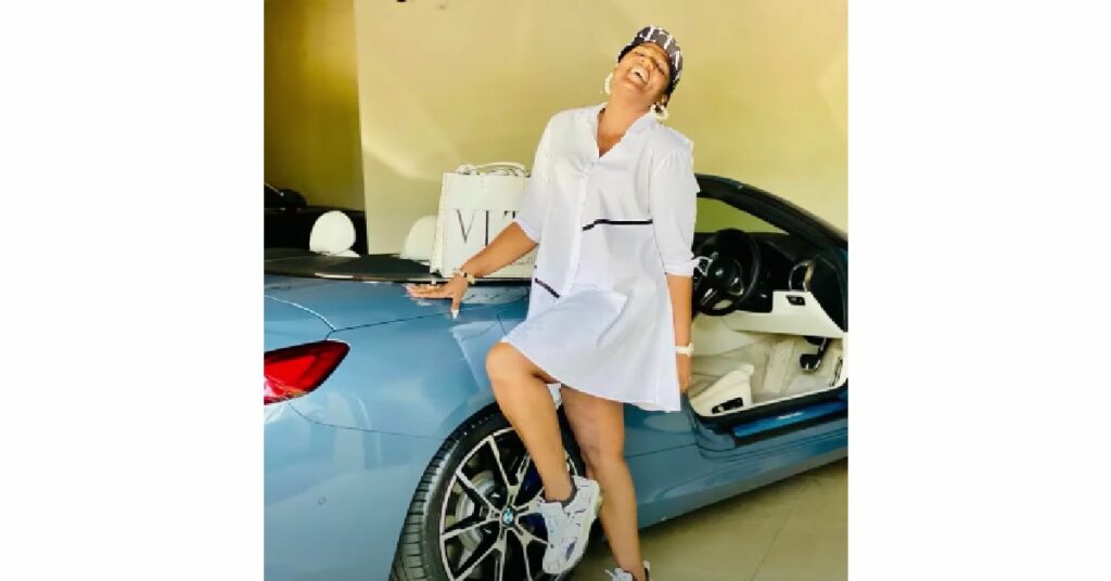 Shauwn Mkhize with her BMW Convertible