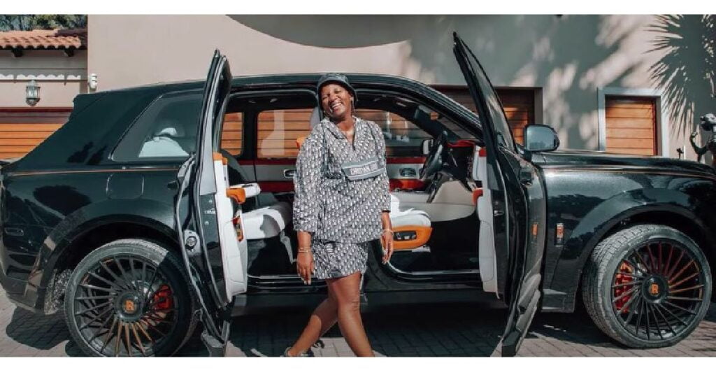 Shauwn Mkhize with her Rolls Royce Cullinan Black Badge