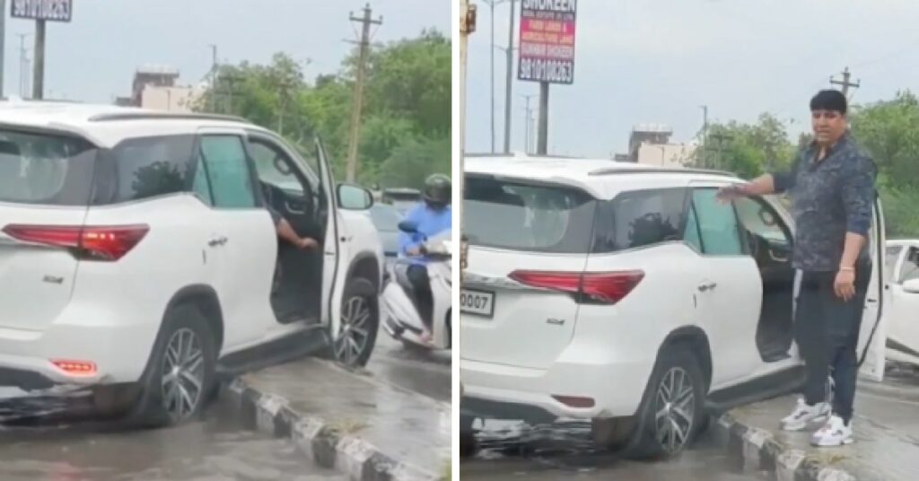 Toyota Fortuner Gets Stuck at Road Divider