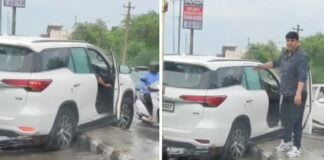 Toyota Fortuner Gets Stuck at Road Divider
