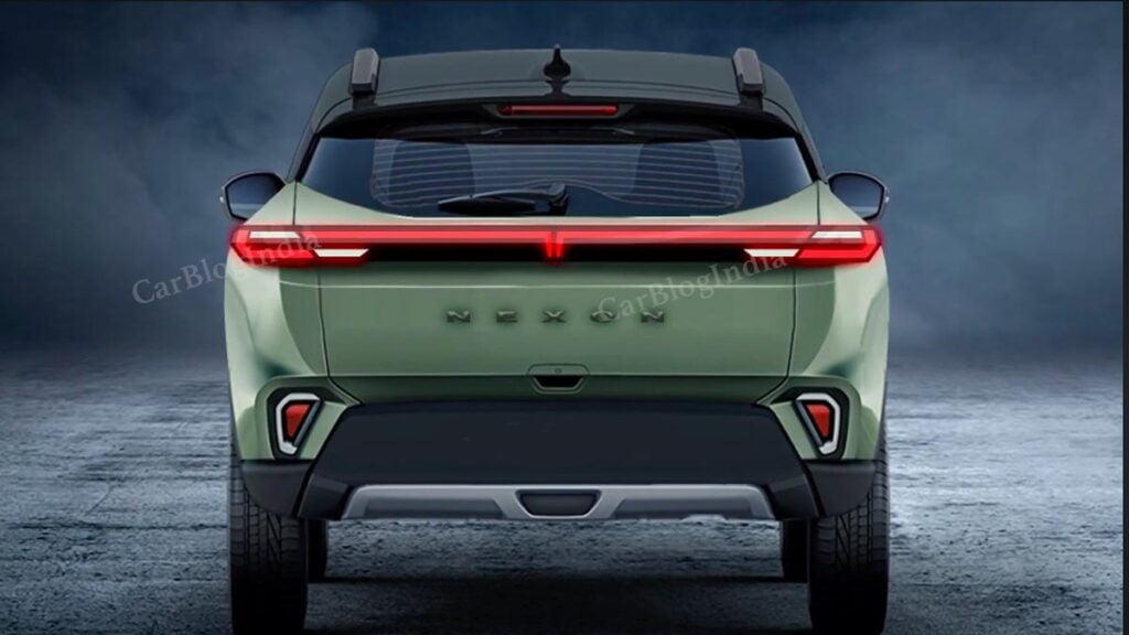 2024 Tata Nexon rear-end visualised with connected taillights. 