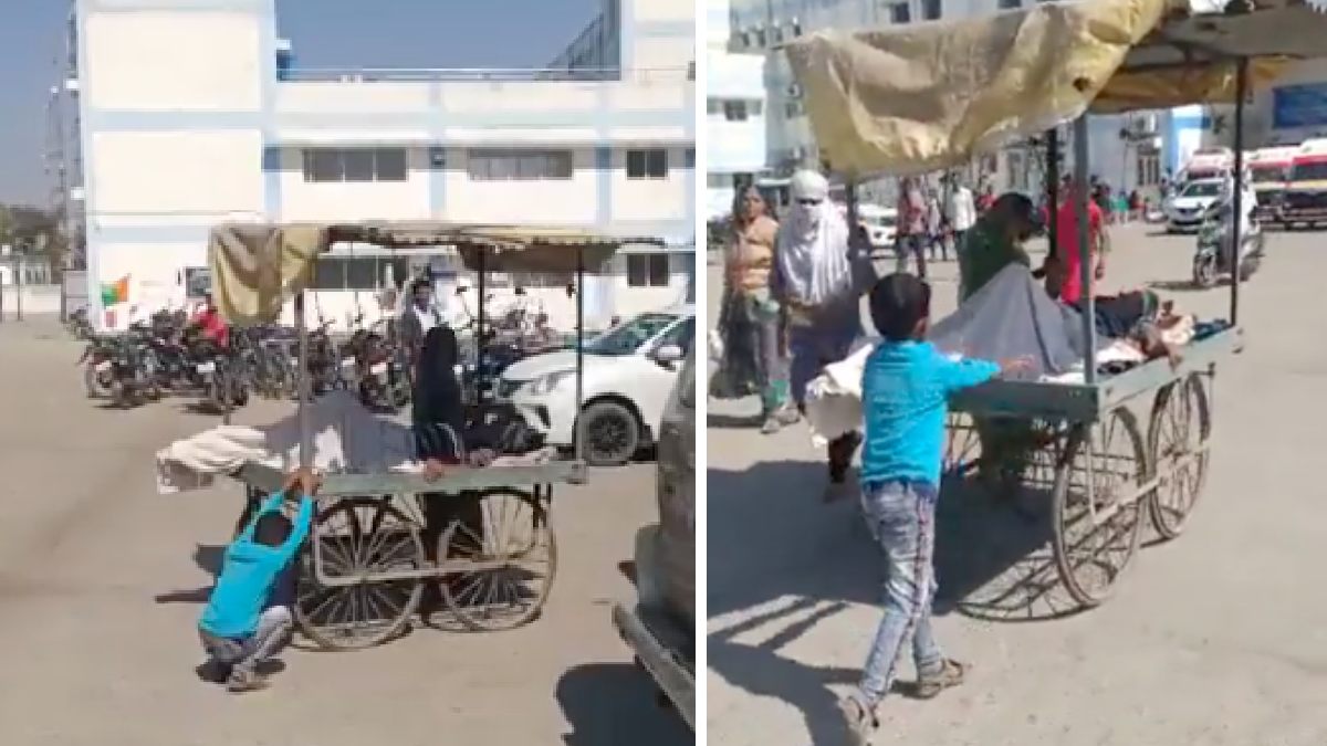 Boy Takes Father to Hospital in Pushcart