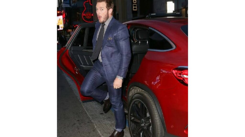 Chris Pratt with his Tesla Model S