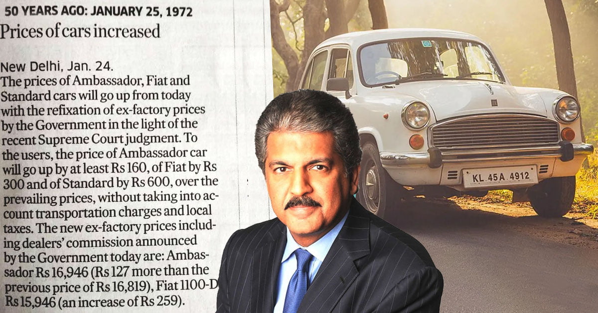 Anand Mahindra Highlights Car Price Hikes Over 50 Years Ago