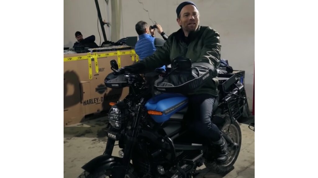 Ewan McGregor with his Harley Davidson LiveWire