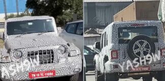 A test mule of the Mahindra Thar 5-door RWD variant was spied up close recently.
