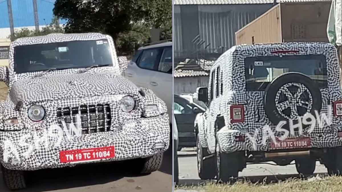 A test mule of the Mahindra Thar 5-door RWD variant was spied up close recently.