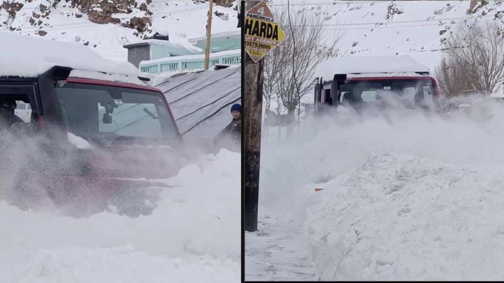 mahindra thar bonnet-level snow