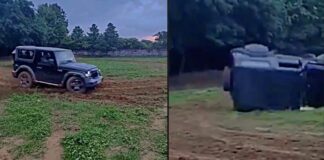 mahindra thar drifting topples over
