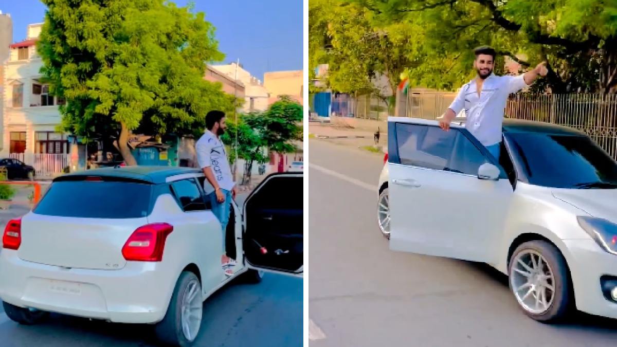 Man Stands on the Door of a Moving Maruti Swift