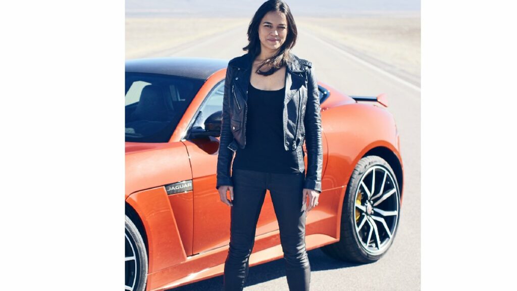 Michelle Rodriguez with her Jaguar F-Type