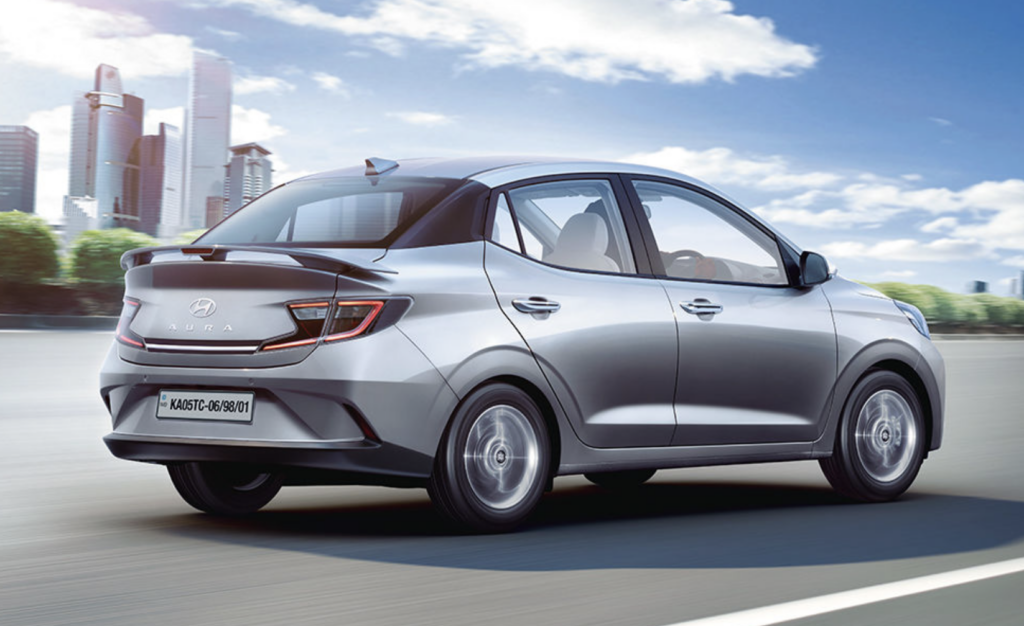 new hyundai aura rear three quarters