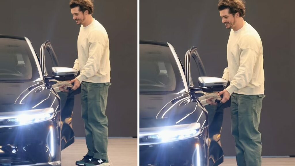 Orlando Bloom with his Lucid Air