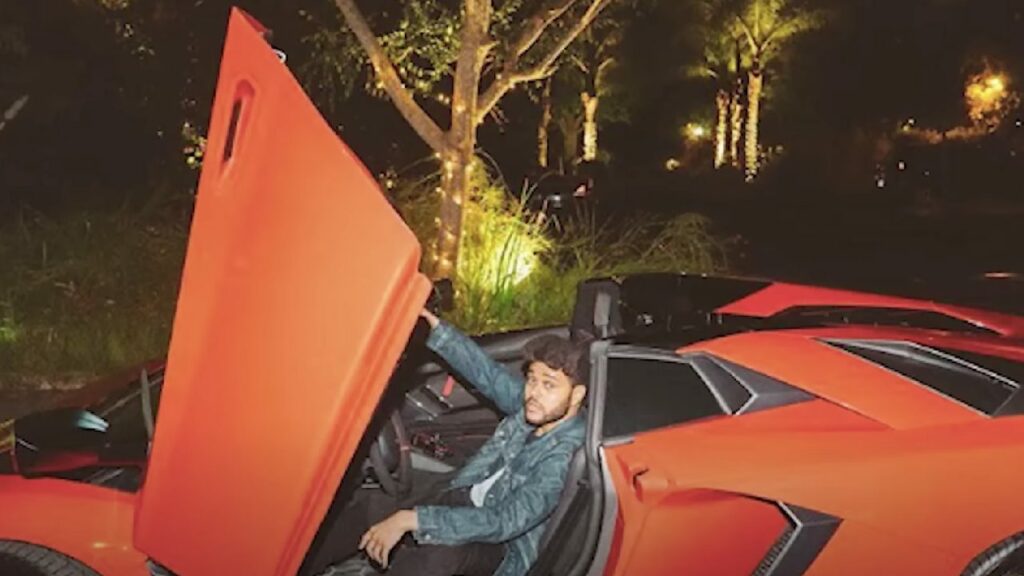 The Weeknd with his Lamborghini Aventador SVJ