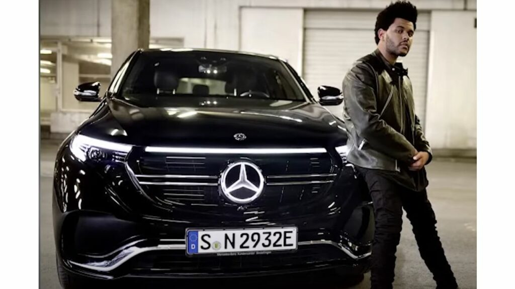 The Weeknd with his Mercedes EQC