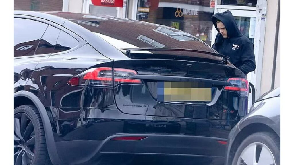Harry Styles with his Tesla Model X