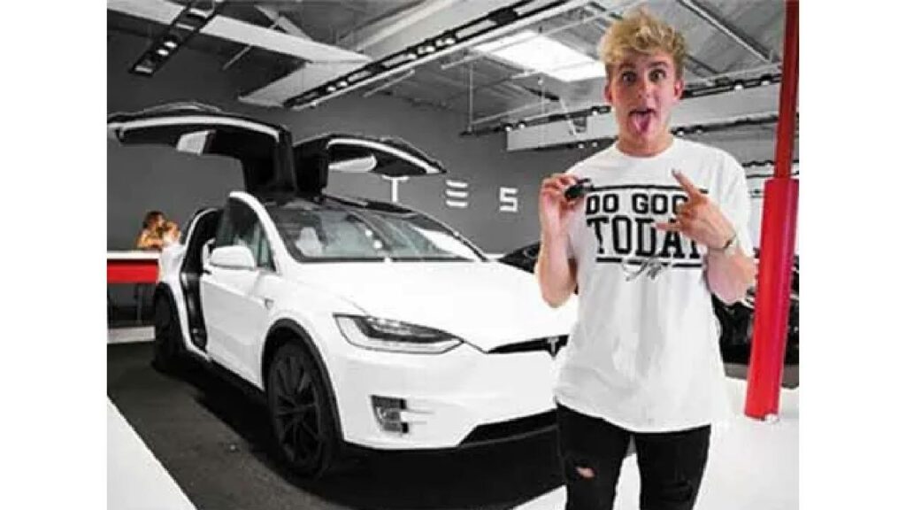 Jake Paul with his Tesla Model X