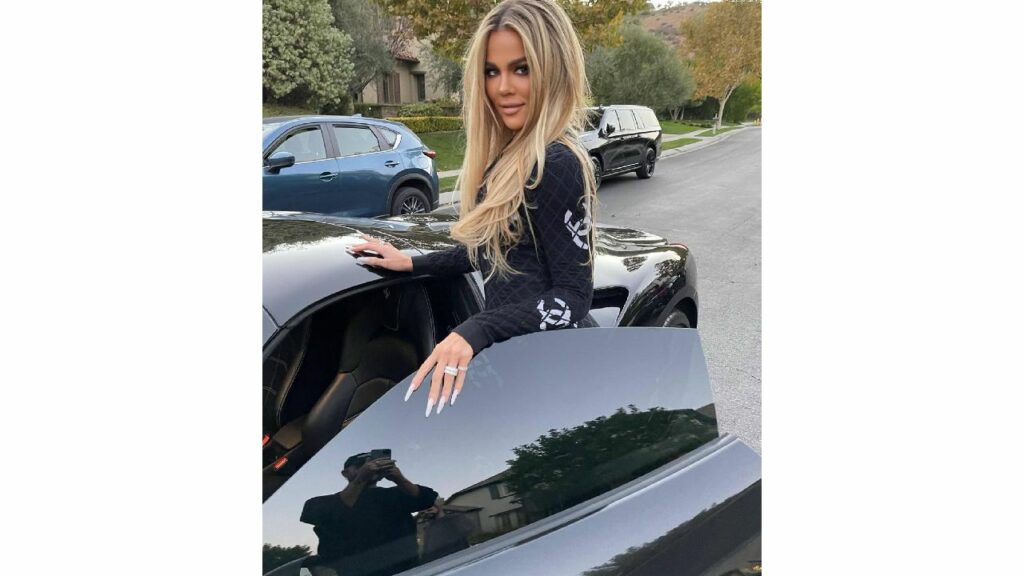 Khloe Kardashian with her Ferrari 488 Spyder