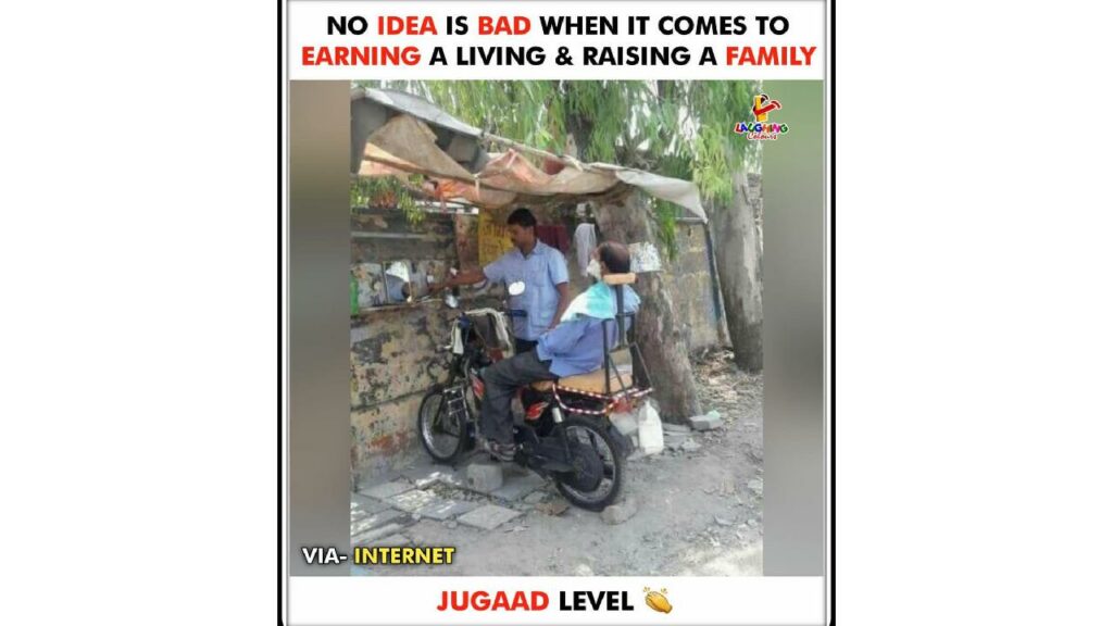 Roadside Barber Makes Seat from his Bike