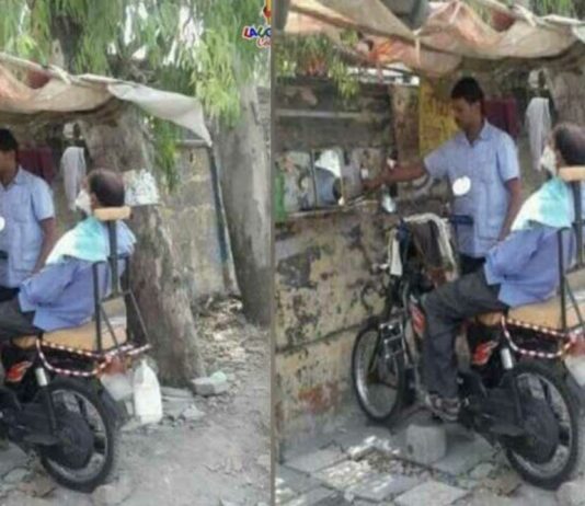 Roadside Barber Makes Seat From Bike