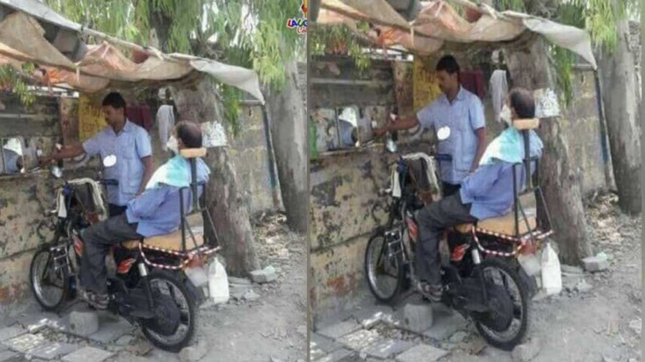 Roadside Barber Makes Seat From Bike