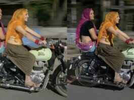 saree-clad women royal enfield