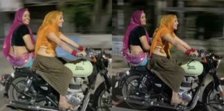 saree-clad women royal enfield