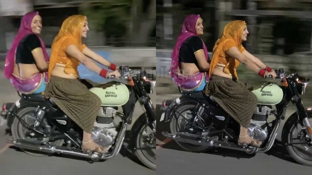 saree-clad women royal enfield