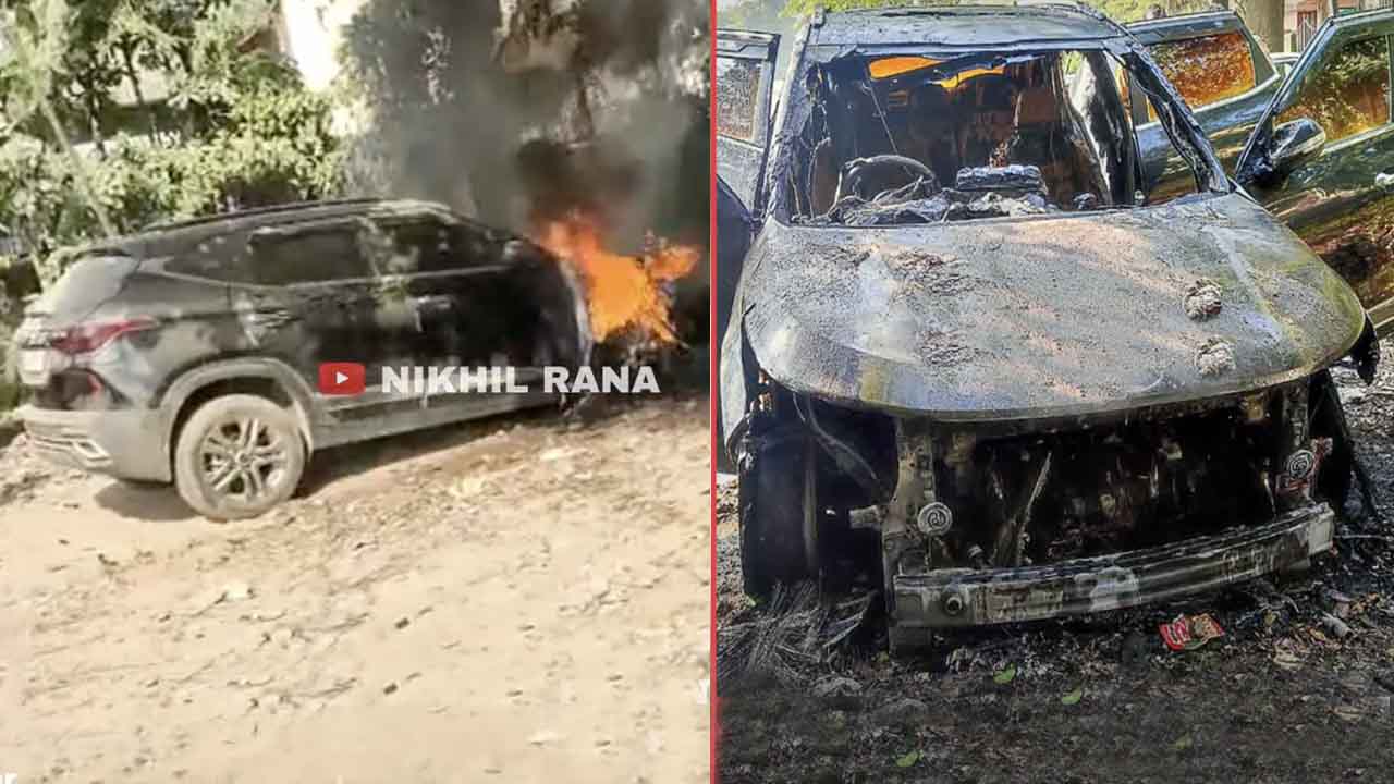 parked kia seltos catches fire