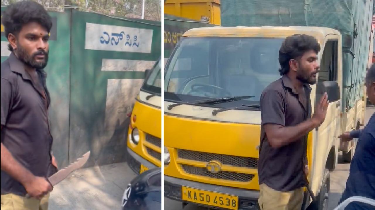 Tata Ace Driver Pulls Out Knife After Hitting Biker