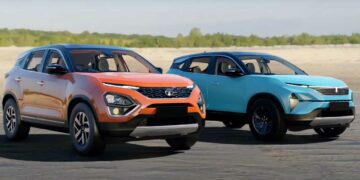 2023 Tata Harrier facelift rendered alongside the current version.