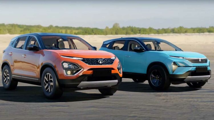 2023 Tata Harrier facelift rendered alongside the current version.