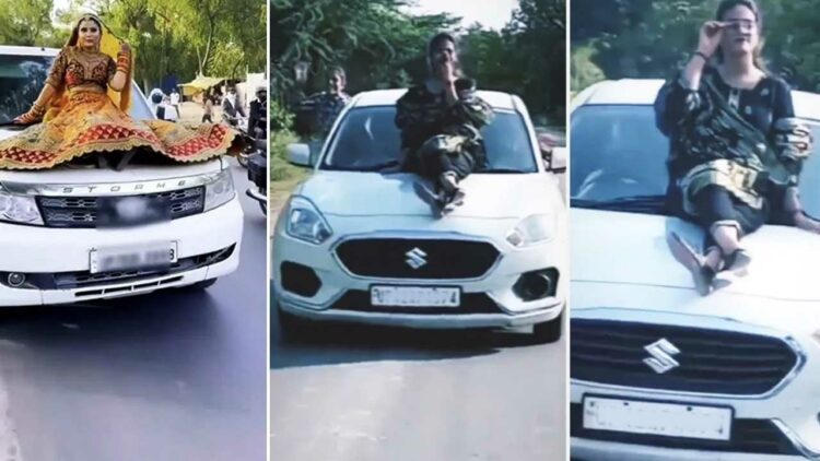 Girls Riding on Bonnet of Tata Safari and Maruti Dzire to create reels fined heavily by the police.