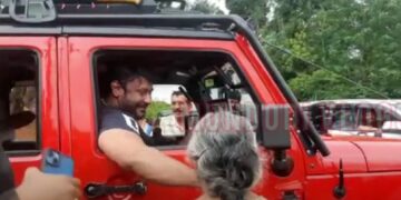 Actor Darshan Off-roading in Jeep Wrangler