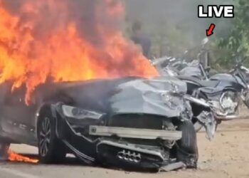Audi Car Hits Biker, Villagers Burn Car