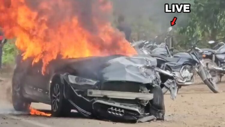 Audi Car Hits Biker Villagers Burn Car