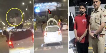 Drunk Man Does Pushups on Roof of Maruti Alto